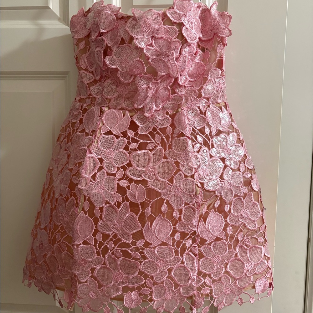 Pink Floral Lace Overlay Skirt - Picture 1 of 5